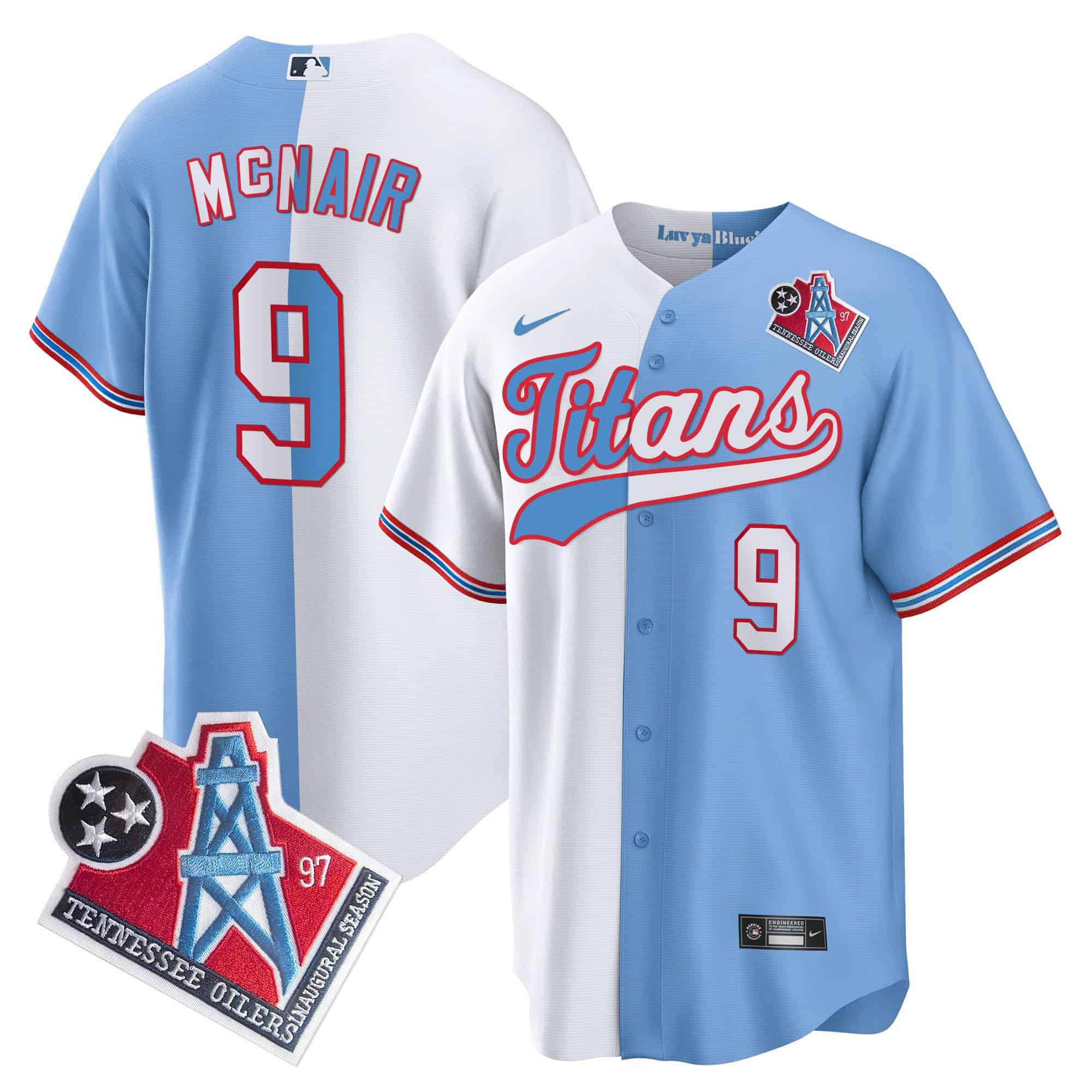 Men Tennessee Titans #9 Mcnair Light Blue with white Nike 1997 Throwback Limited Cool Base NFL Jersey